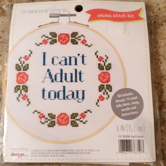 dimensions Other - I Can't Adult Today cross stitch kit